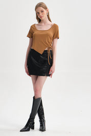 Polera Mujer Recogido Costado Camel