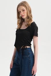 Polera Mujer Recogido Costado Negro