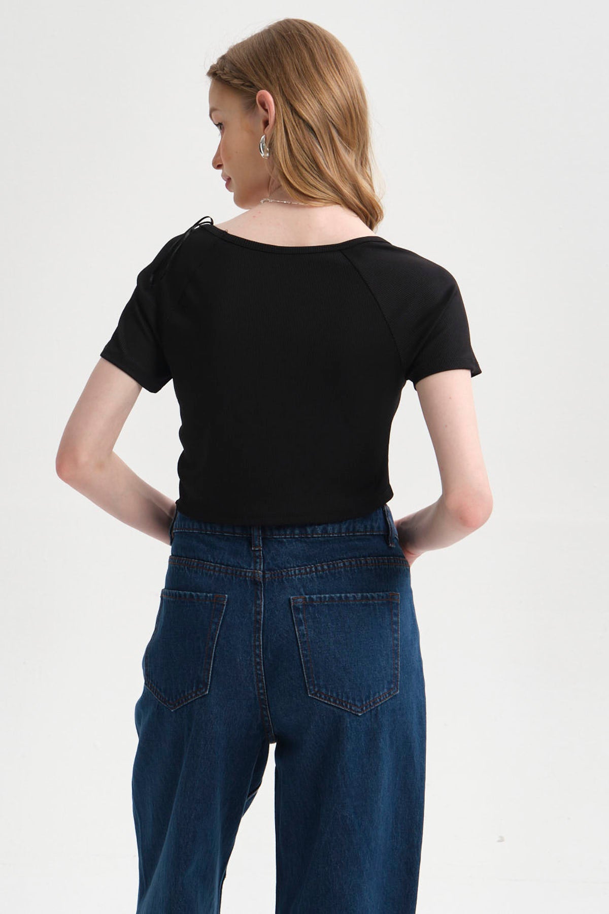 Polera Mujer Recogido Costado Negro