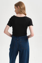 Polera Mujer Recogido Costado Negro