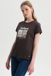 Polera Mujer Gráfica Roll Up Gris Marengo