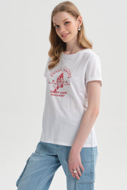 Polera Mujer Gráfica Roll Up Rojo