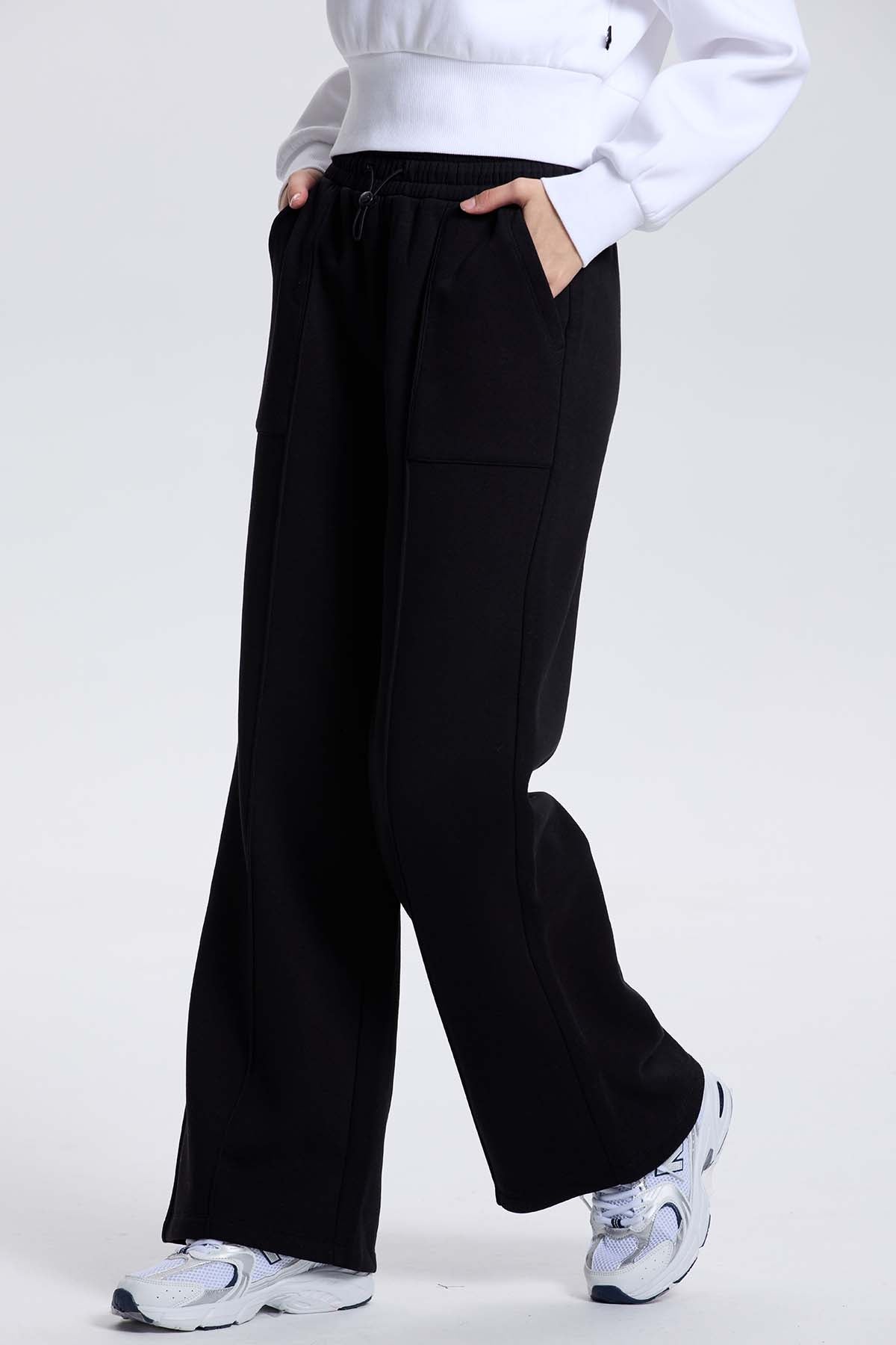 Pantalón Buzo Mujer Wide Leg Negro