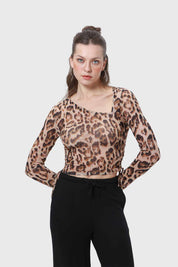 Polera Mujer Leopardo Asimétrico Café