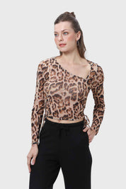 Polera Mujer Leopardo Asimétrico Café