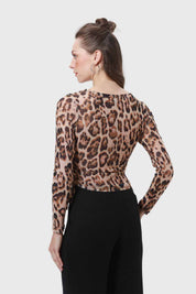 Polera Mujer Leopardo Asimétrico Café