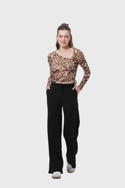 Polera Mujer Leopardo Asimétrico Café