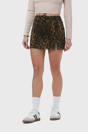 Falda Mujer Mini Leopardo Café