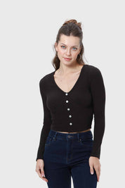 Polera Mujer Escote Botones Negro