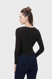 Polera Mujer Escote Botones Negro
