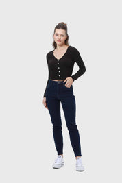 Polera Mujer Escote Botones Negro