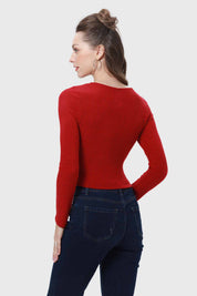Polera Mujer Escote Botones Rojo