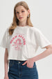 Polera Mujer Print Crop Crudo