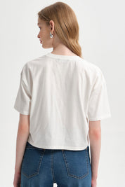Polera Mujer Print Crop Crudo