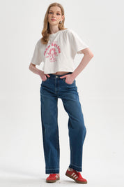Polera Mujer Print Crop Crudo