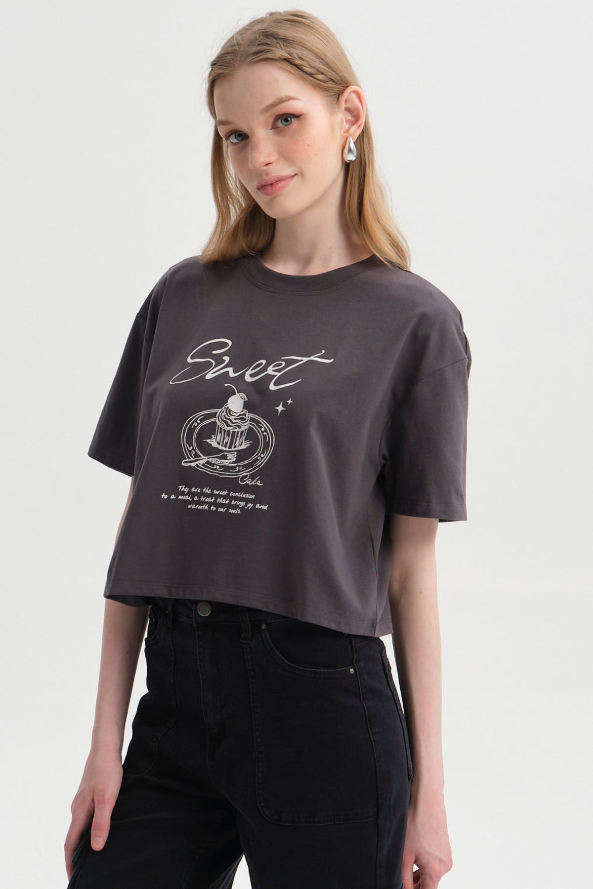 Polera Mujer Print Crop Gris Marengo