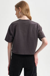 Polera Mujer Print Crop Gris Marengo