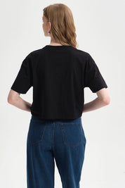 Polera Mujer Print Crop Negro