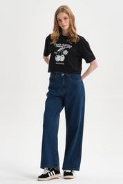 Polera Mujer Print Crop Negro