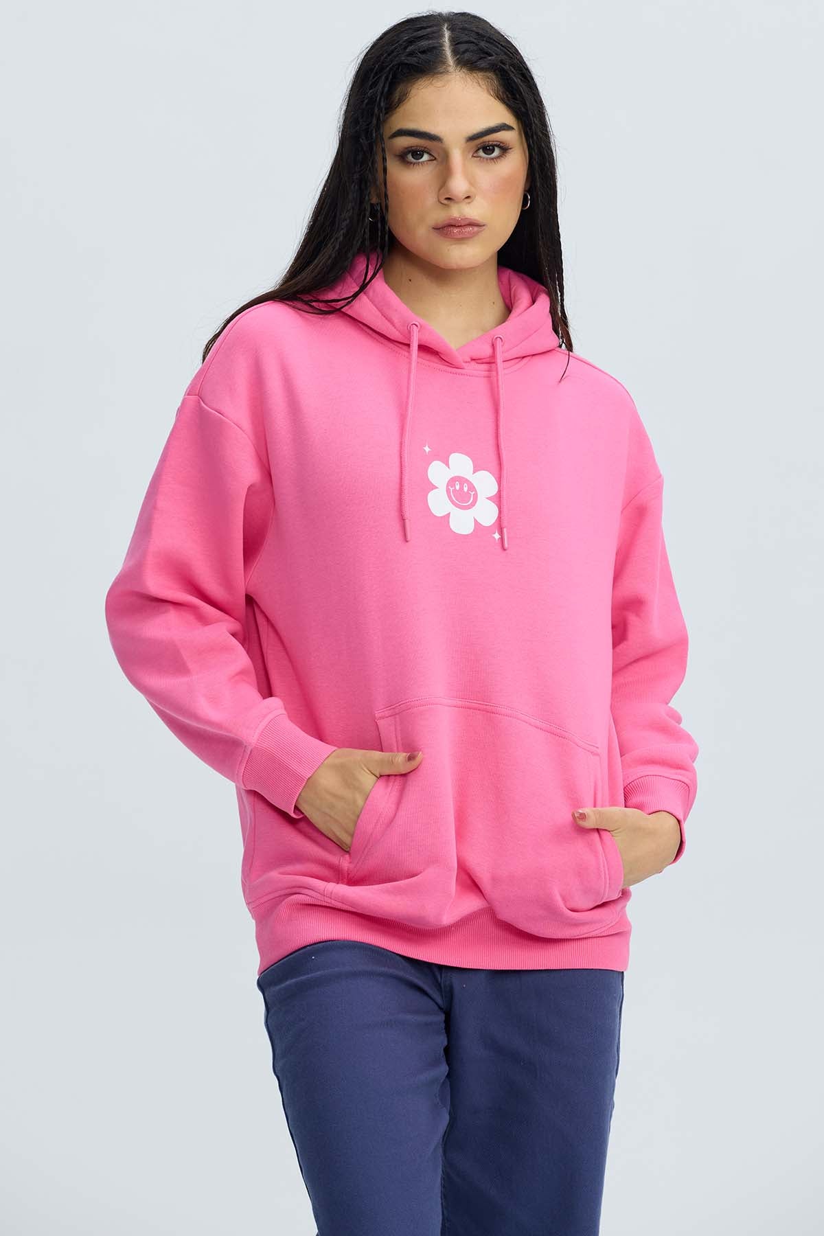 Polerón Mujer Oversize Print Rosado Claro