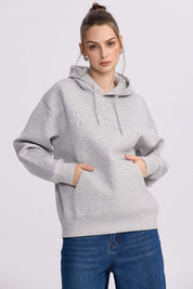 Polerón Mujer Canguro Relieve Gris Melange
