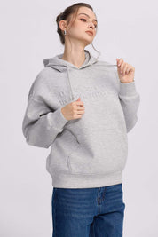 Polerón Mujer Canguro Relieve Gris Melange