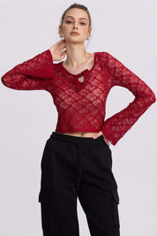 Polera Mujer Encaje Burdeo