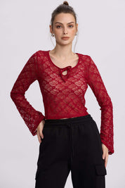 Polera Mujer Encaje Burdeo