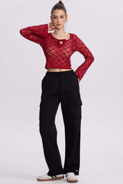 Polera Mujer Encaje Burdeo