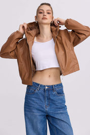 Chaqueta Mujer Efecto Cuero Camel