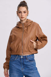 Chaqueta Mujer Efecto Cuero Camel