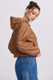 Chaqueta Mujer Efecto Cuero Camel