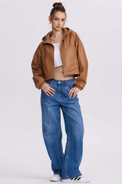 Chaqueta Mujer Efecto Cuero Camel