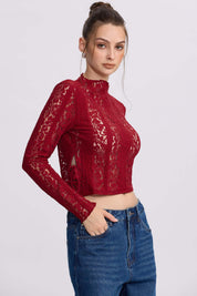 Polera Mujer Encaje Burdeo