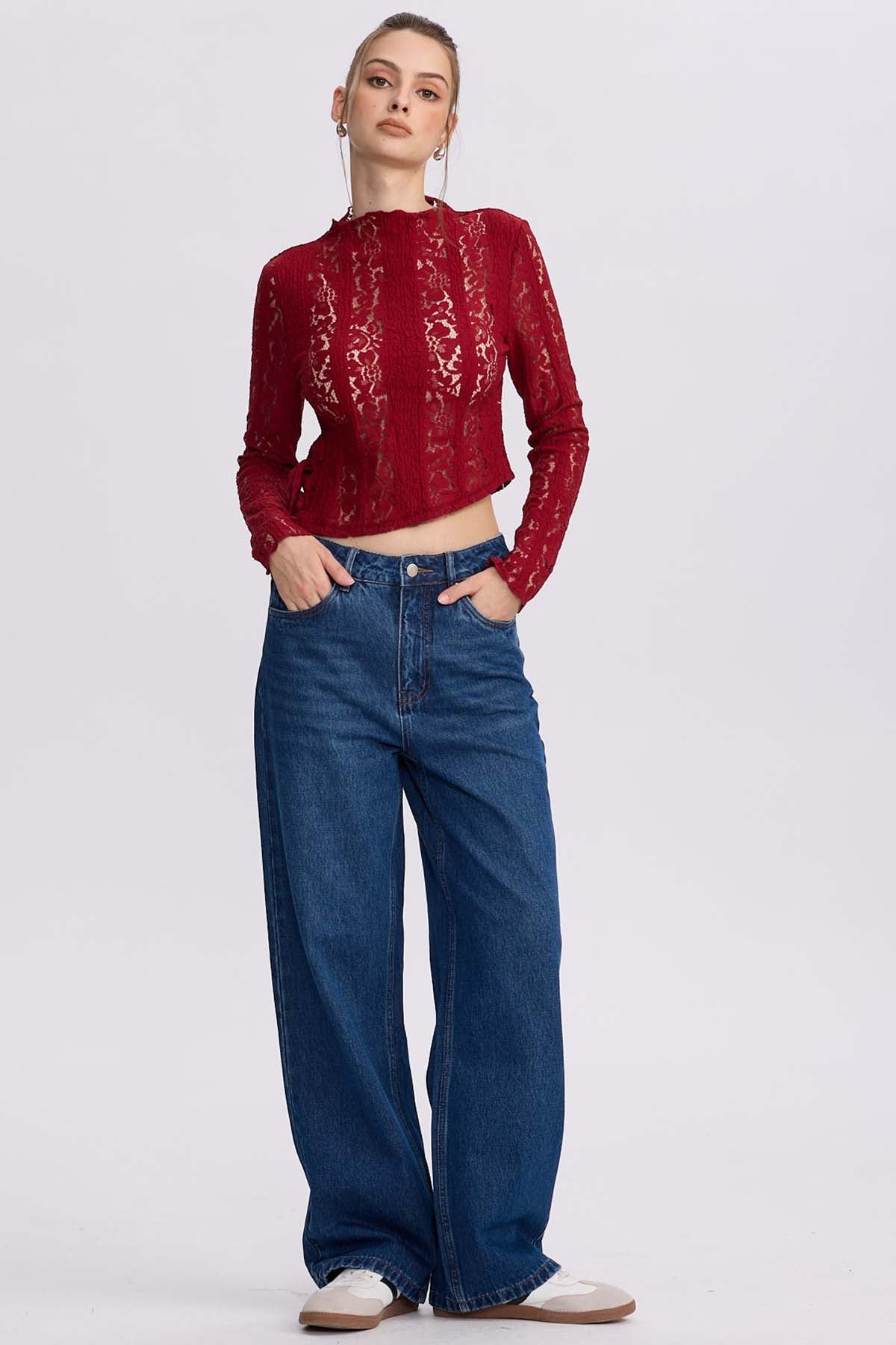 Polera Mujer Encaje Burdeo