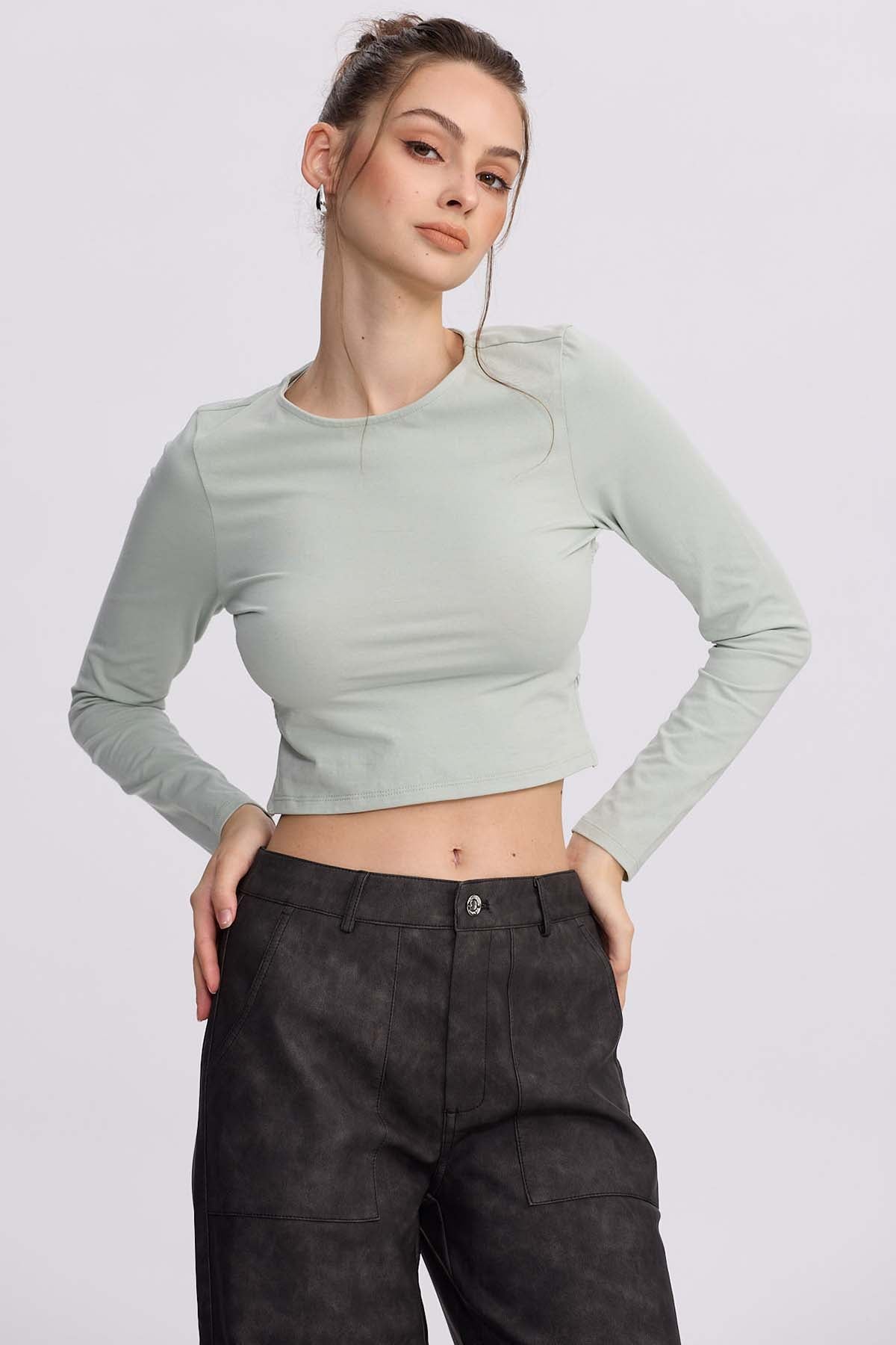 Polera Mujer Sin Espalda Verde Agua