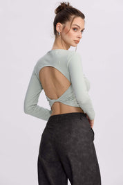 Polera Mujer Sin Espalda Verde Agua