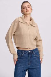 Sweater Mujer Full Zipper Beige