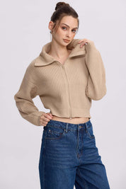 Sweater Mujer Full Zipper Beige