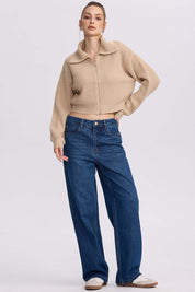 Sweater Mujer Full Zipper Beige