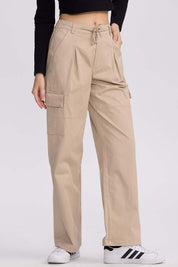 Pantalón Mujer Cargo Pinzas Beige