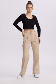 Pantalón Mujer Cargo Pinzas Beige