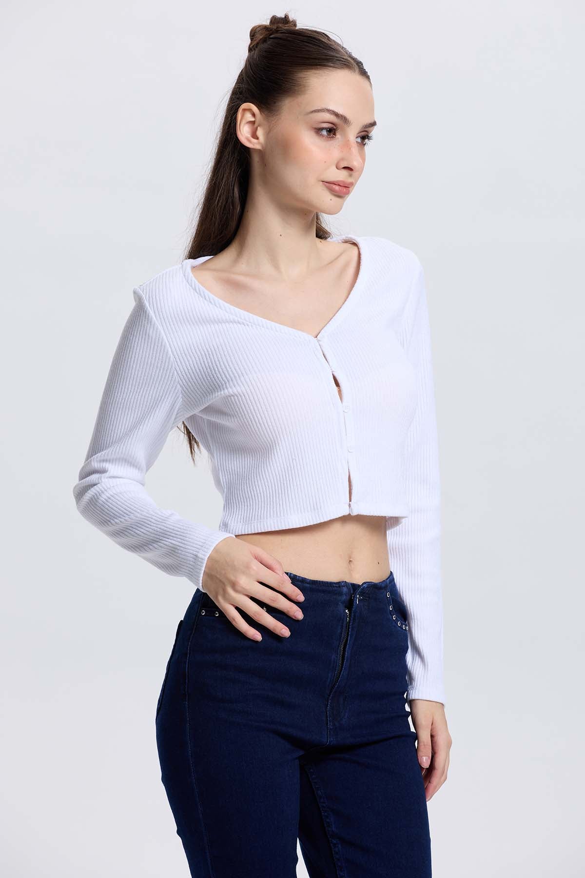 Sweater Mujer Botones Blanco