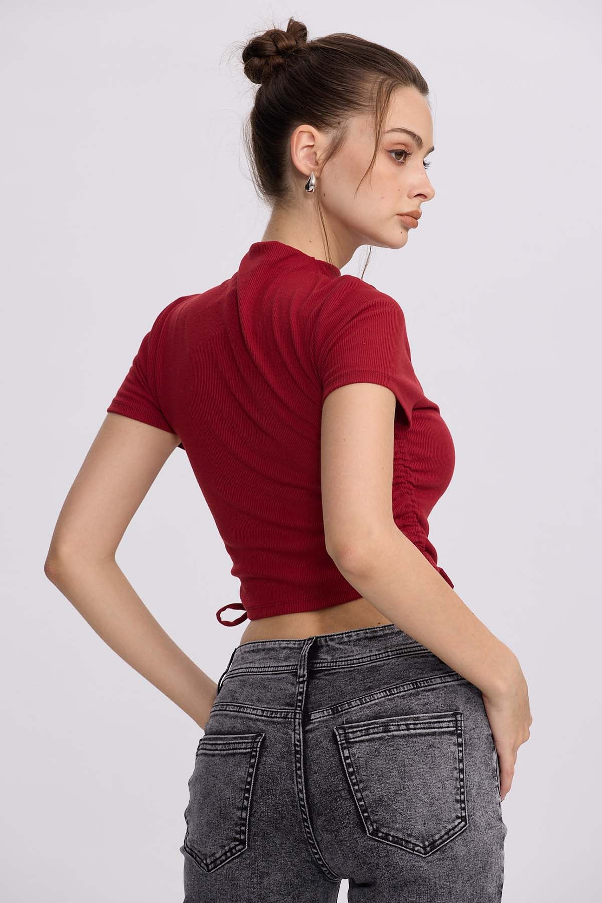 Polera Mujer Recogido Costado Burdeo