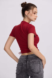 Polera Mujer Recogido Costado Burdeo