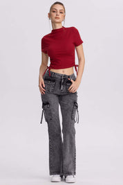 Polera Mujer Recogido Costado Burdeo