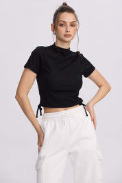 Polera Mujer Recogido Costado Negro