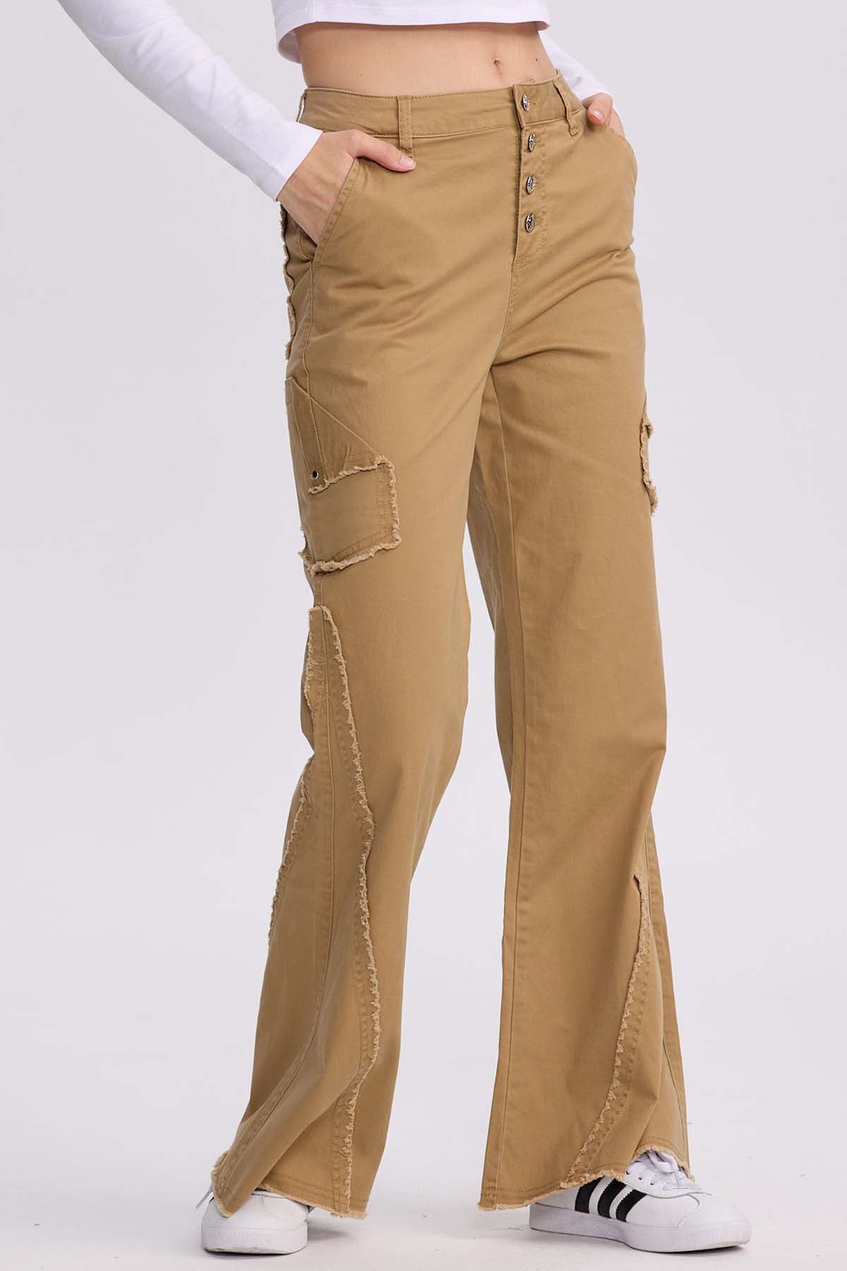 Pantalón Mujer Desflecado Camel