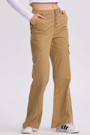Pantalón Mujer Desflecado Camel