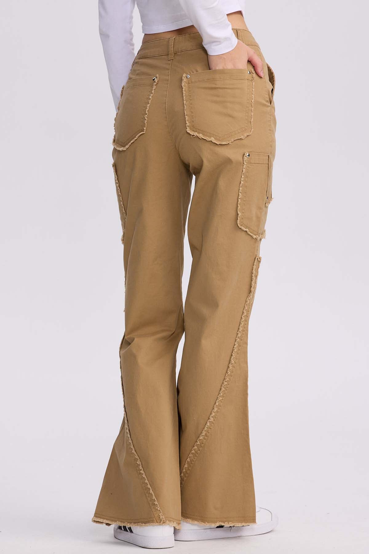 Pantalón Mujer Desflecado Camel